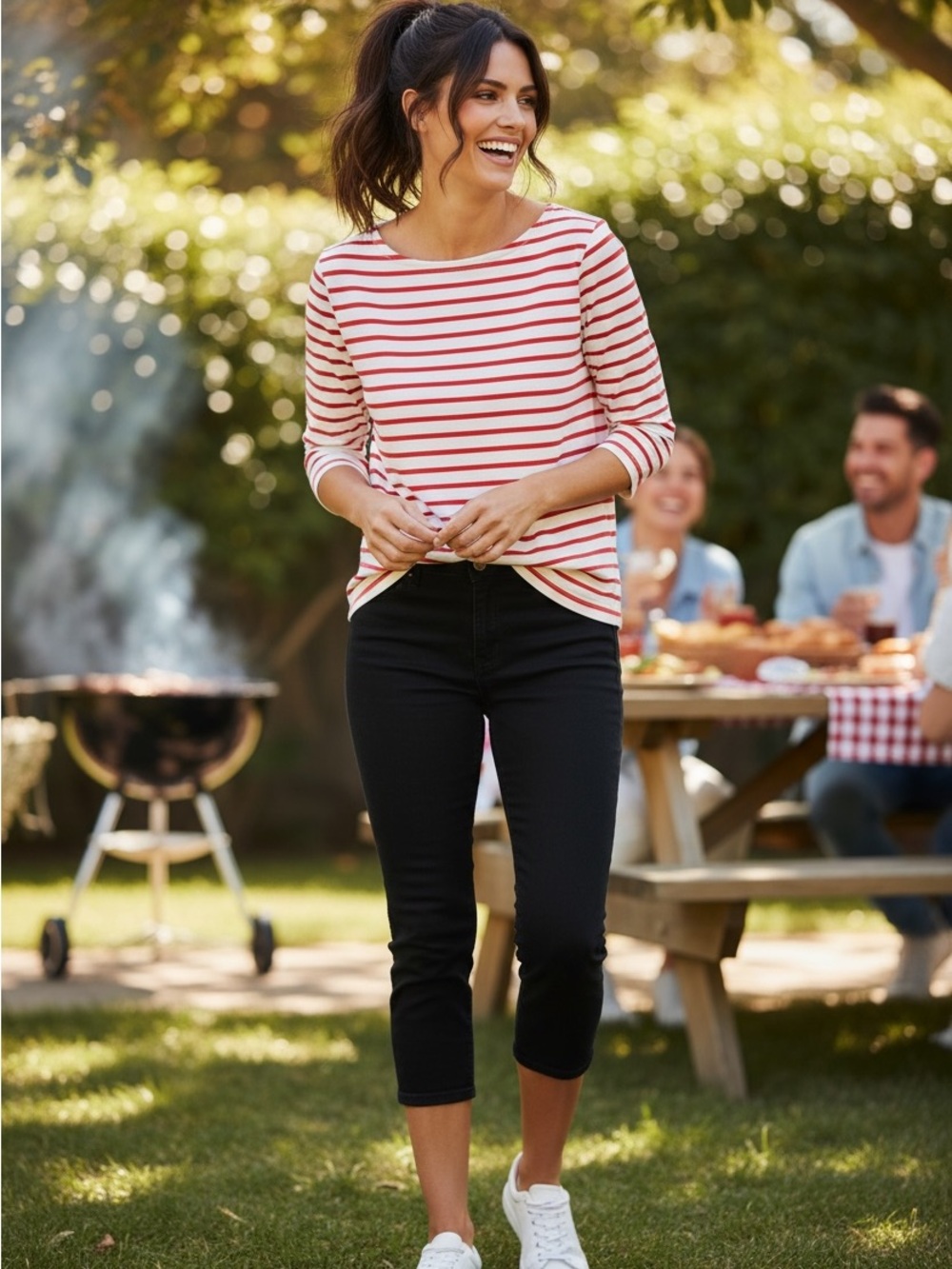 GAP Red and White Striped Boatneck Long Sleeve Tee - Picture 3 of 3